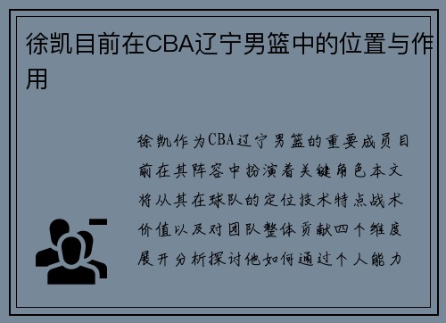 徐凯目前在CBA辽宁男篮中的位置与作用